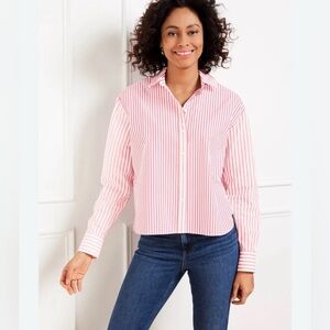 TALBOTS Women’s Plus Poplin Blooming Stipe Pin Rosette/White Size 3X NWT